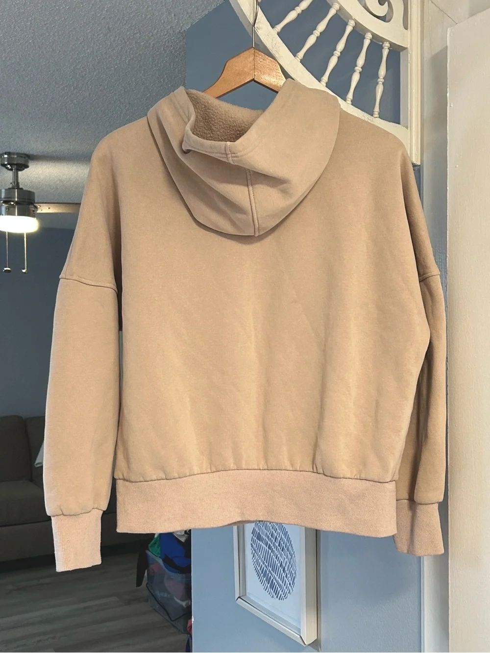 BTFBM Women’s Beige Zip-Up Hooded Sweatshirt Size M Pockets